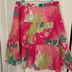 Lilly Pulitzer “Ports of Caw” white label tiered skirt sz 12 pink green